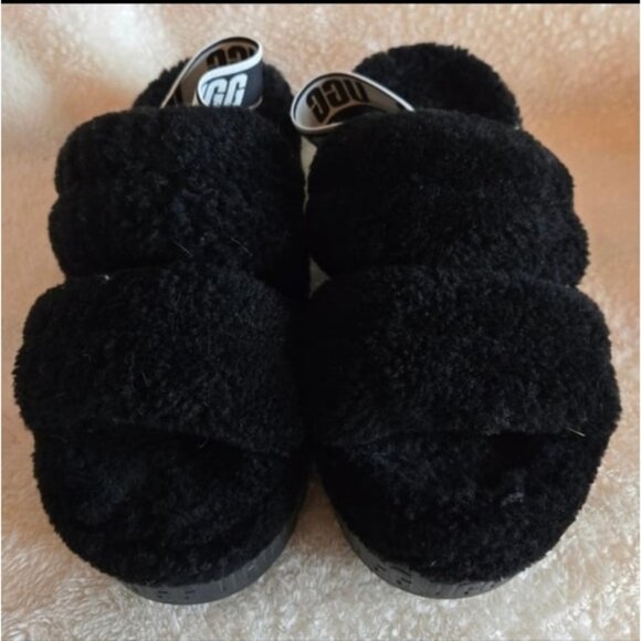 UGG Women's Oh Fluffita Slingback Black Sandals - Picture 2 of 5